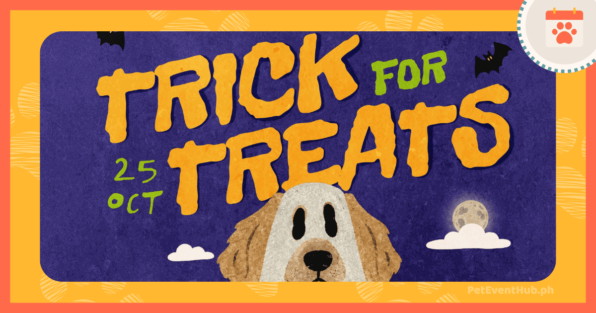 Trick or Treats banner with golden retriever
